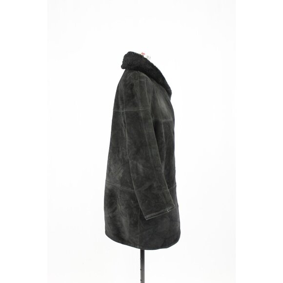 Vintage 80's WOLFF Black Genuine Sheepskin Suede Leather Shearling Coat, Size XL - Picture 3 of 16